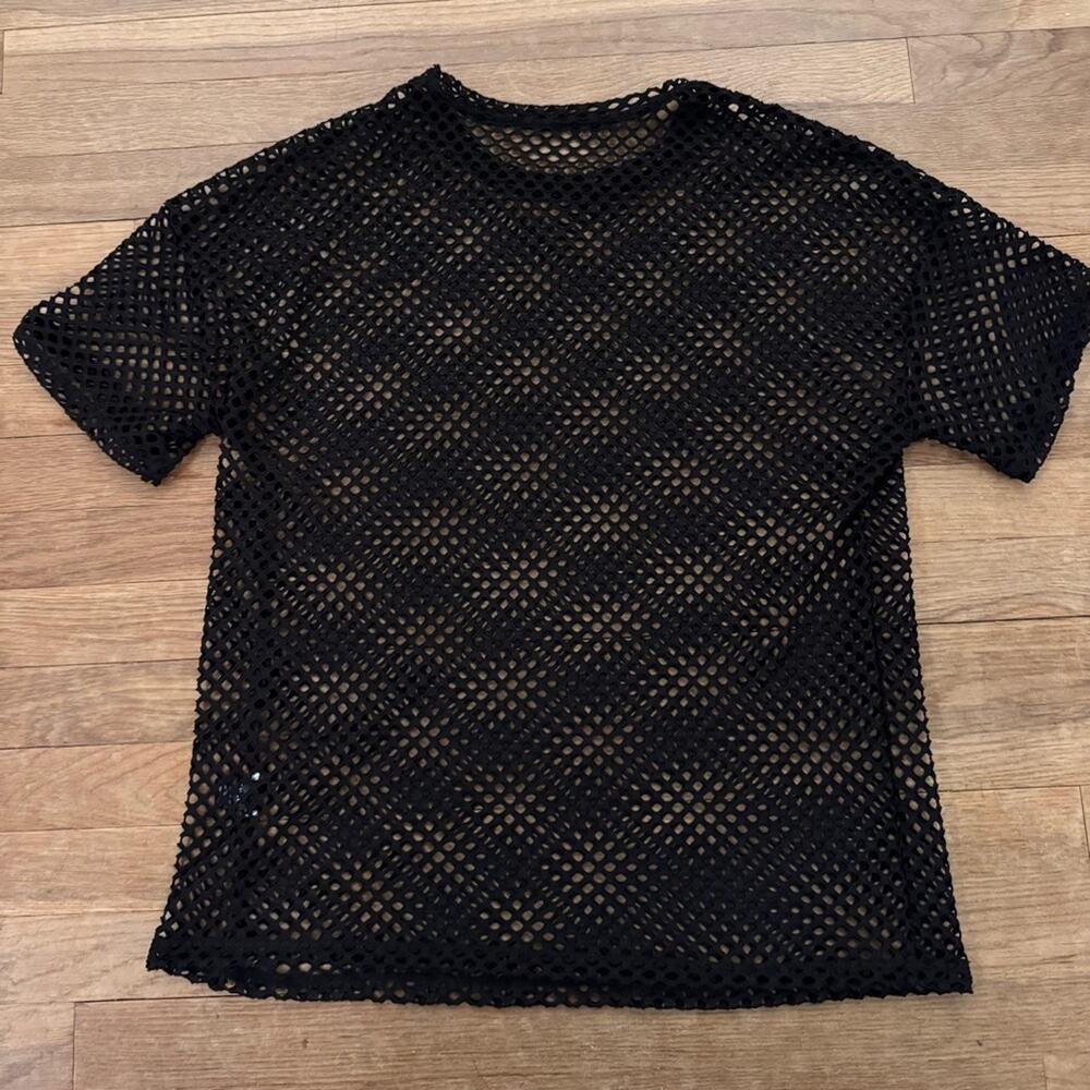 SHEIN black mesh short sleeve swim cover shirt top size medium M
 b65